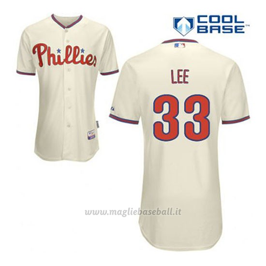 Maglia Baseball Uomo Philadelphia Phillies Cliff Lee 33 Crema Alterner Cool Base